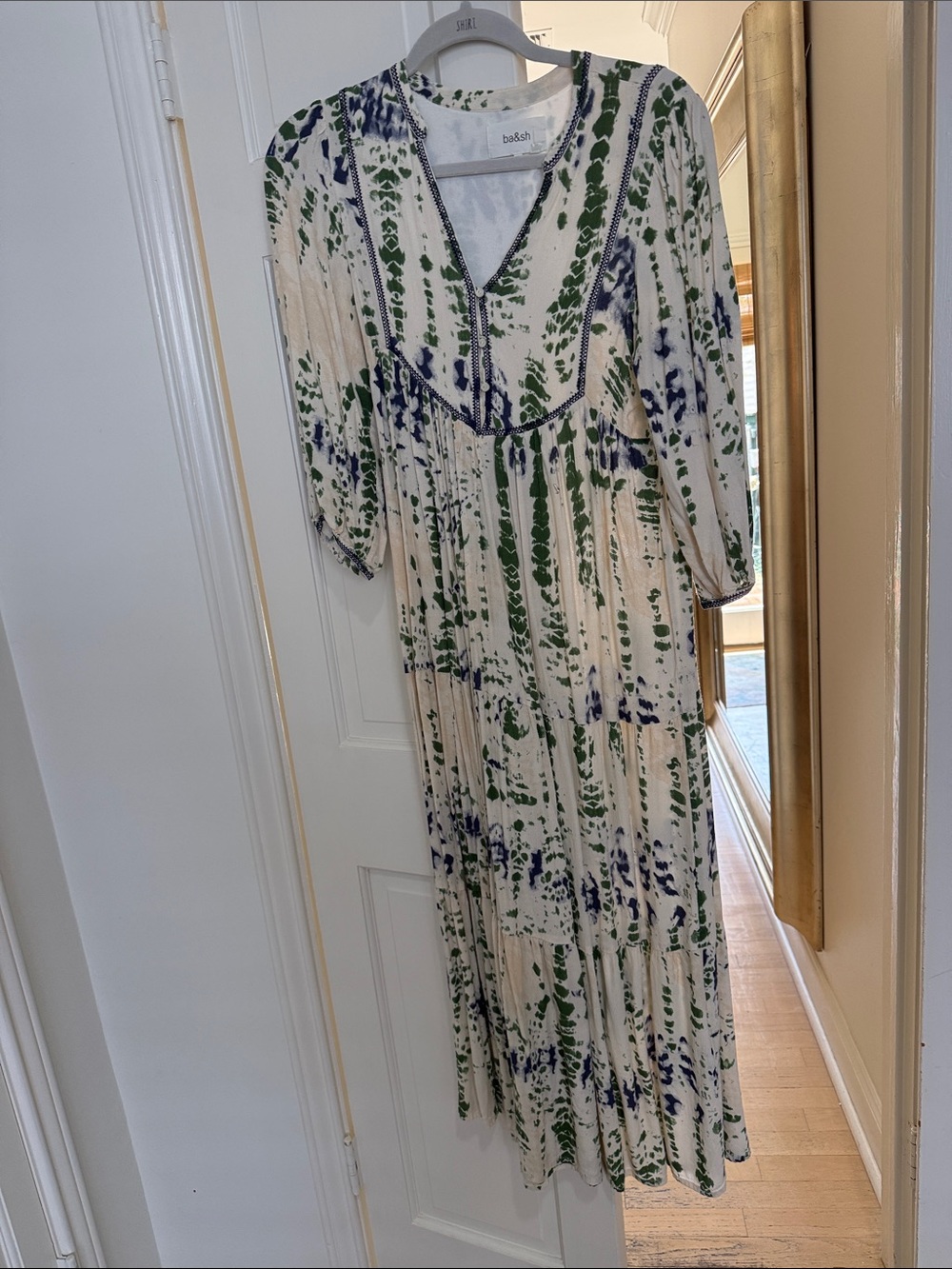 ba&sh Cream Maxi Dress with Green and Blue Print